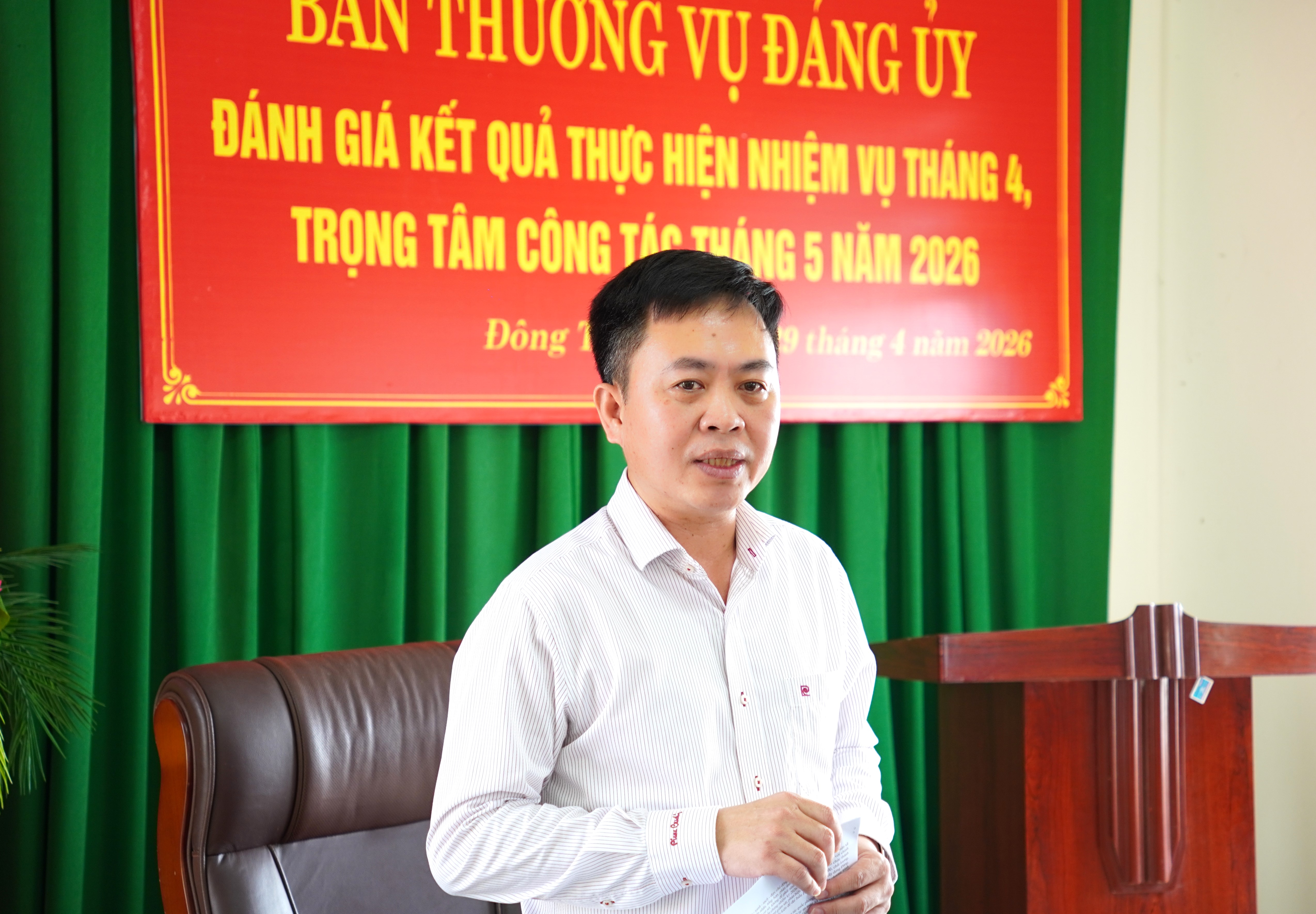 Hội nghị đánh giá tình hình thực hiện nhiệm vụ tháng 4, triển khai công tác trọng tâm tháng 5 năm 2026 của Ban Thường vụ Đảng ủy xã Đông Thành.