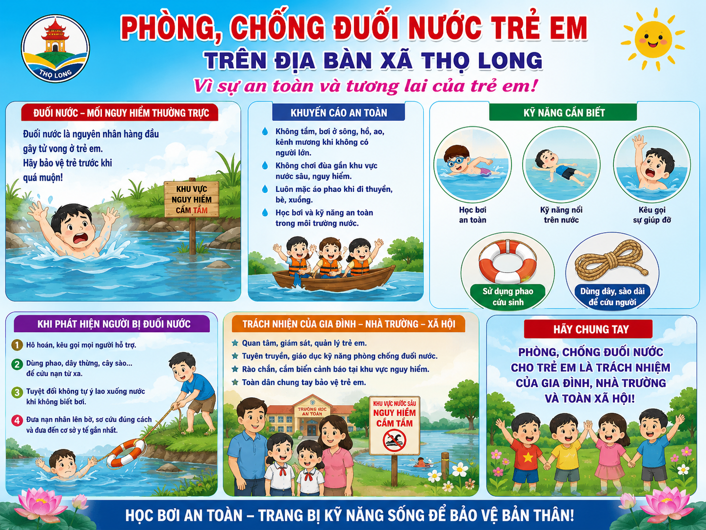 TĂNG CƯỜNG PHÒNG, CHỐNG ĐUỐI NƯỚC TRẺ EM TRÊN ĐỊA BÀN XÃ THỌ LONG