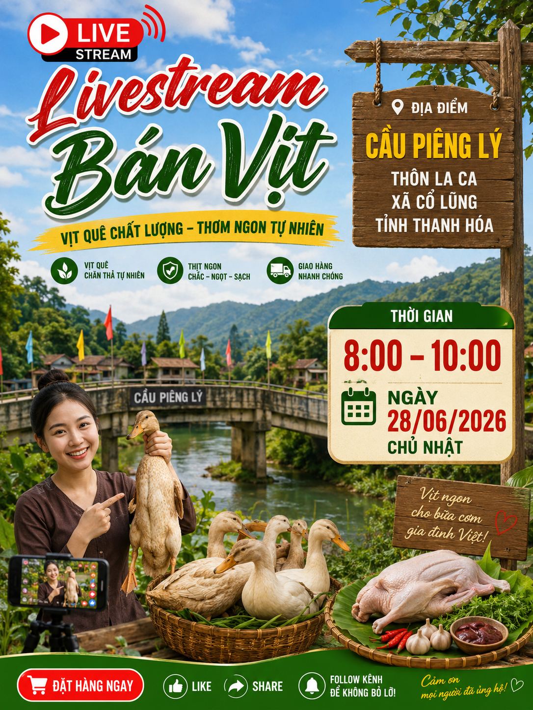 XÃ CỔ LŨNG CHUẨN BỊ TỔ CHỨC CHƯƠNG TRÌNH LIVESTREAM QUẢNG BÁ, KẾT NỐI TIÊU THỤ VỊT THƯƠNG PHẨM ĐỊA PHƯƠNG