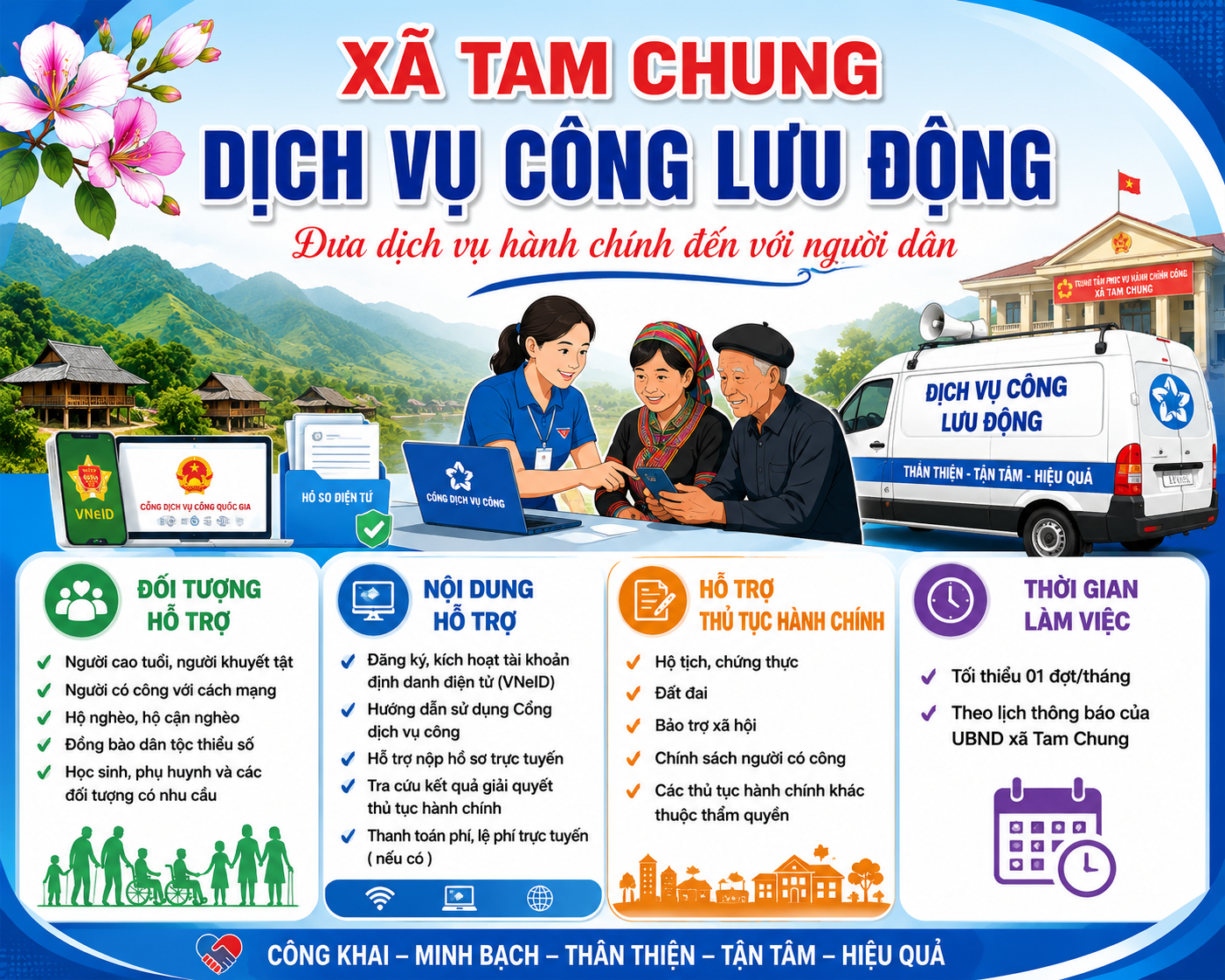 Xã Tam Chung triển khai mô hình “Dịch vụ công lưu động” hỗ trợ người dân thực hiện thủ tục hành chính
