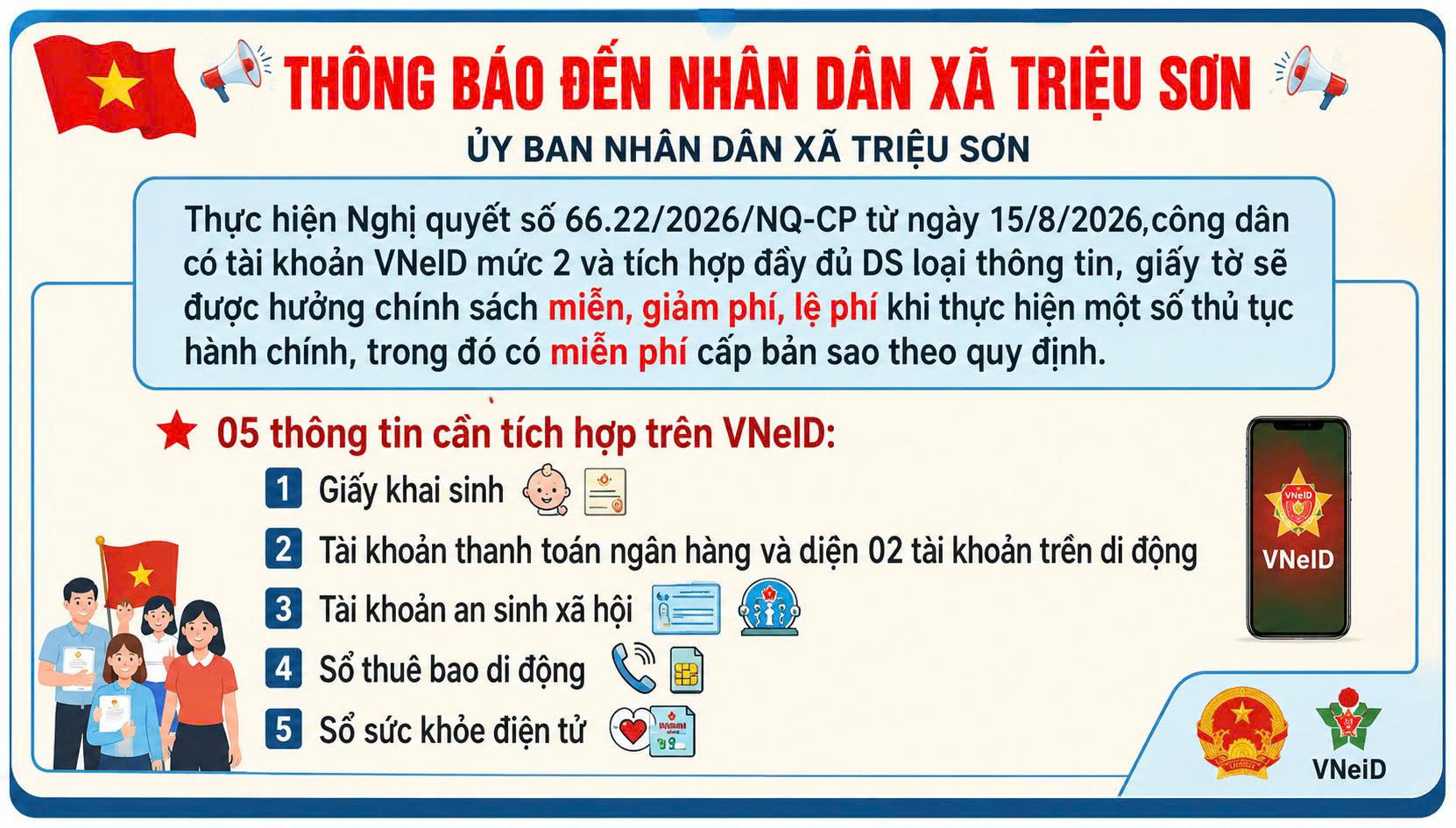 HƯỚNG DẪN KIỂM TRA, CẬP NHẬT VÀ TÍCH HỢP THÔNG TIN, GIẤY TỜ TRÊN ỨNG DỤNG VNeID NÂNG CAO HIỆU QUẢ PHỤC VỤ CÔNG DÂN SỐ TẠI XÃ TRIỆU SƠN