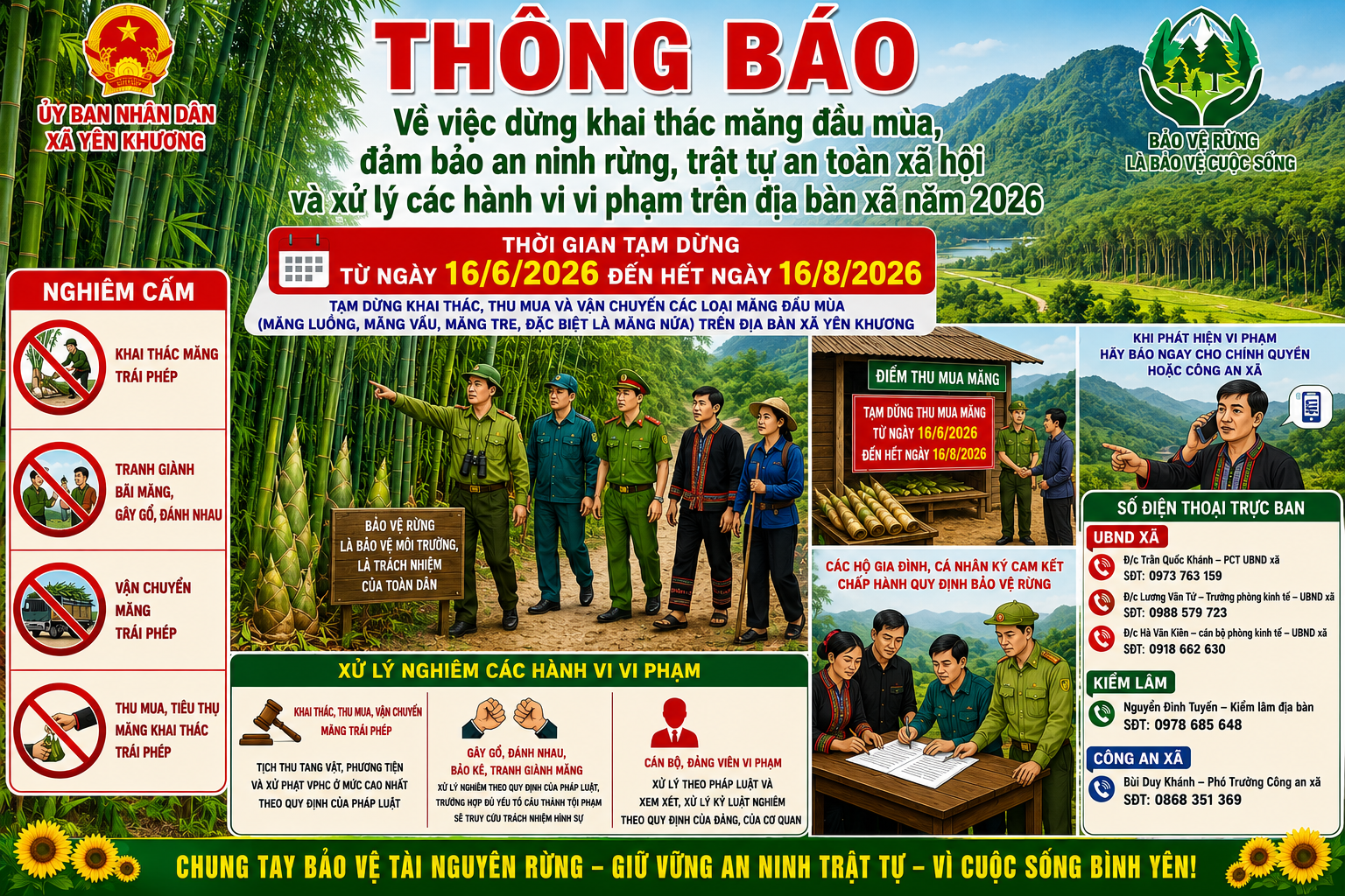 THÔNG BÁO DỪNG KHAI THÁC MĂNG ĐẦU MÙA , ĐẢM BẢO AN NINH RỪNG, TRẬT TỰ AN TOÀN XÃ HỘI VÀ XỬ LÝ CÁC HÀNH VI VI PHẠM TRÊN ĐỊA BÀN XÃ NĂM 2026