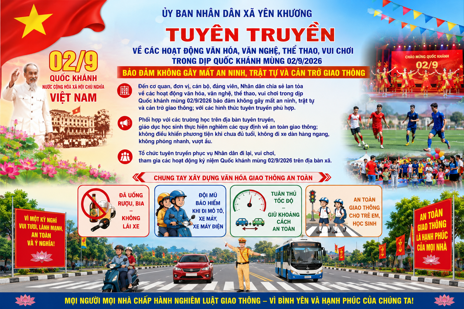 BÀI TUYÊN TRUYỀN HƯỞNG ỨNG CÁC HOẠT ĐỘNG KỶ NIỆM QUỐC KHÁNH 02/9/2026AN TOÀN, VĂN MINH, ĐÚNG PHÁP LUẬT