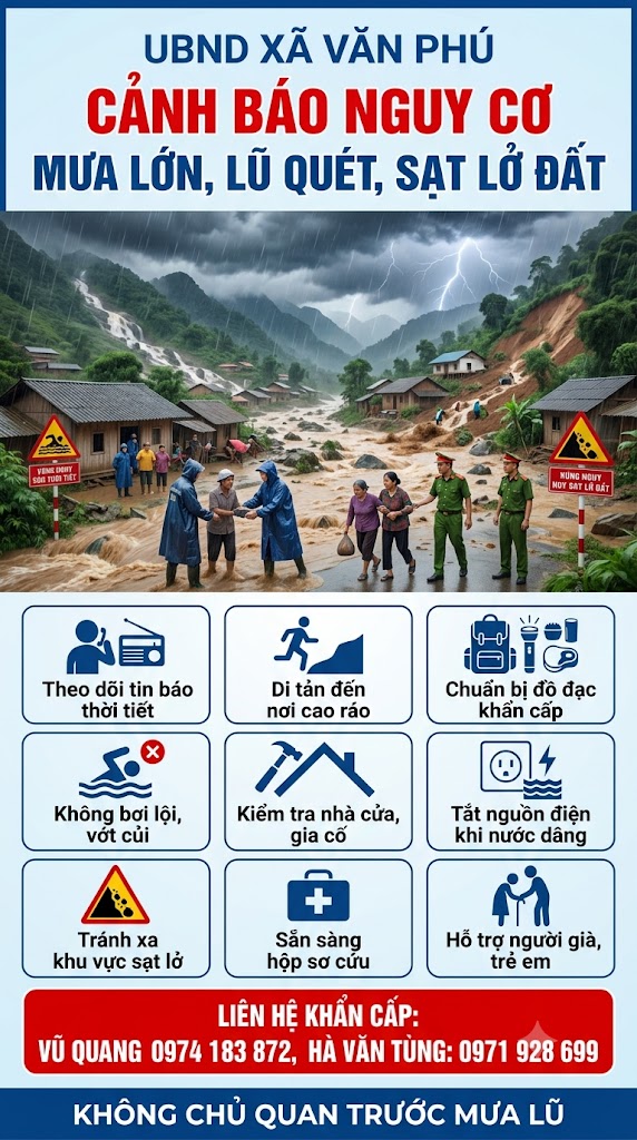 KHẨN CẤP: VĂN PHÚ CHỦ ĐỘNG ỨNG PHÓ MƯA LỚN, LŨ QUÉT, SẠT LỞ ĐẤT