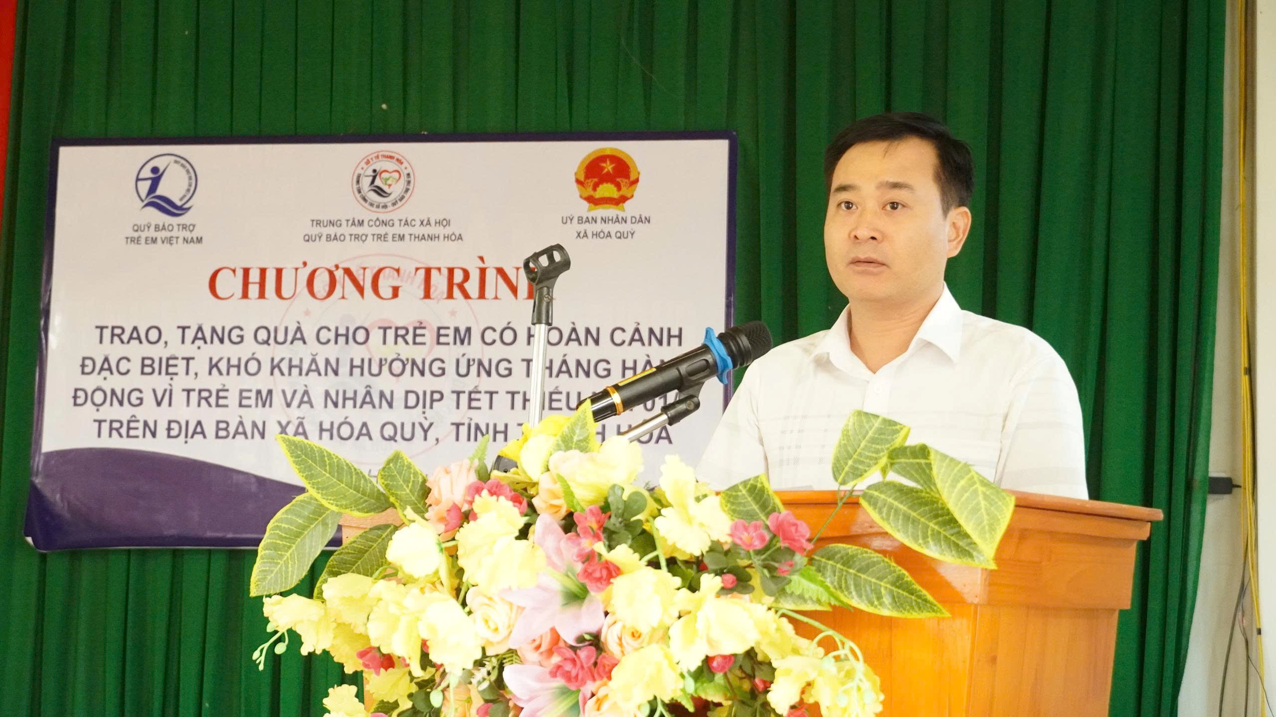 Ông Hoàng Duy Xuyên – Giám đốc Trung tâm Công tác xã hội – Quỹ Bảo trợ trẻ em phát biểu trong buổi lễ 