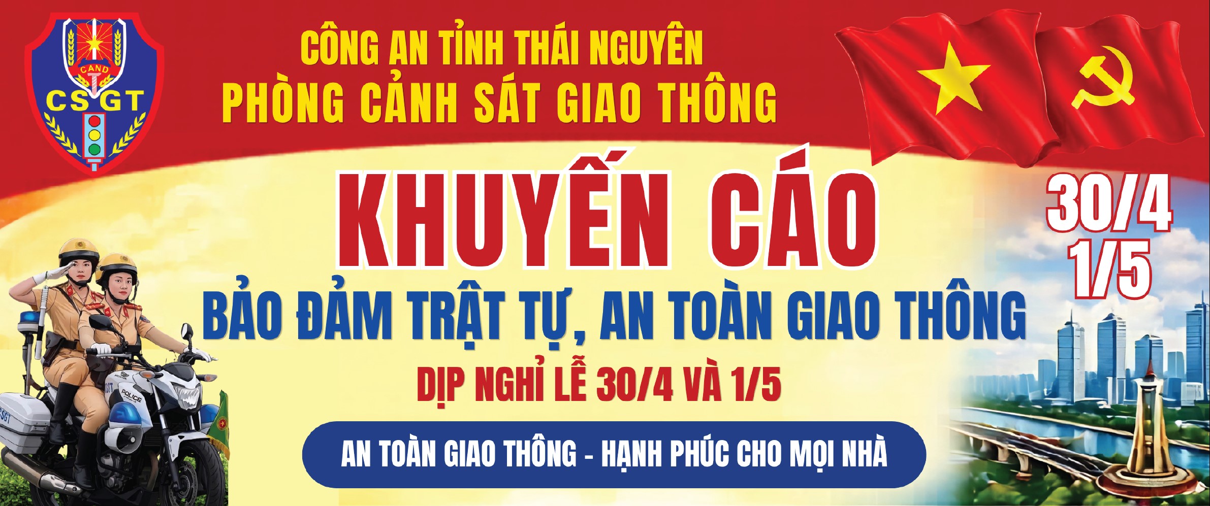 Cảnh sát giao thông Thái Nguyên khuyến cáo bảo đảm trật tự, an toàn giao thông dịp nghỉ lễ 30/4 và 01/5