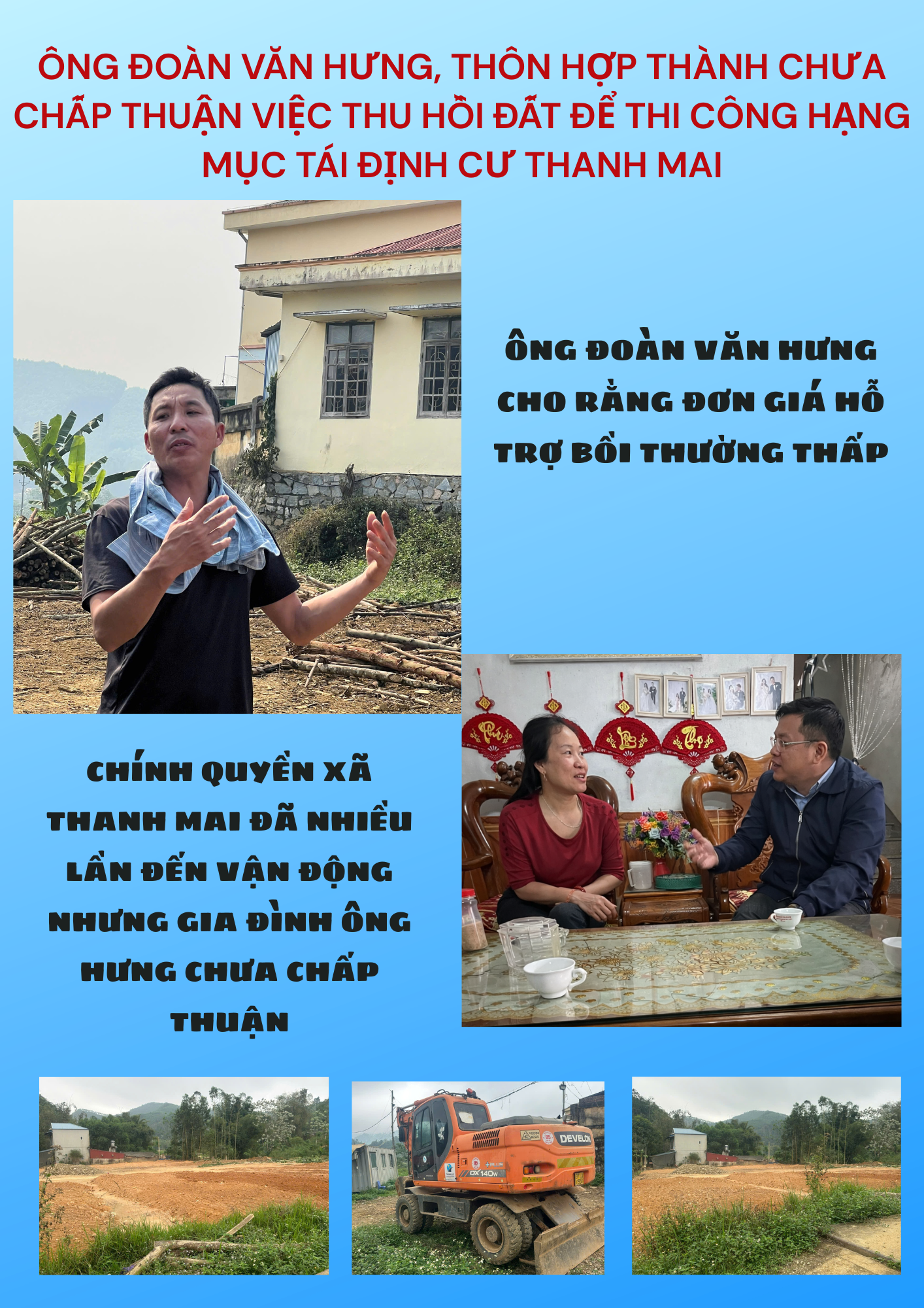 Ông Đoàn Văn Hưng chưa chấp thuận việc thu hồi đất để thi công hạng mục Tái định cư Thanh Mai