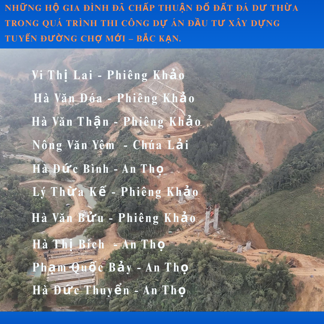 Một số hộ gia đình đã chấp thuận việc đổ đất đá dư thừa trong quá trình thi công Dự án đầu tư xây dựng tuyến đường Chợ Mới – Bắc Kạn. 
