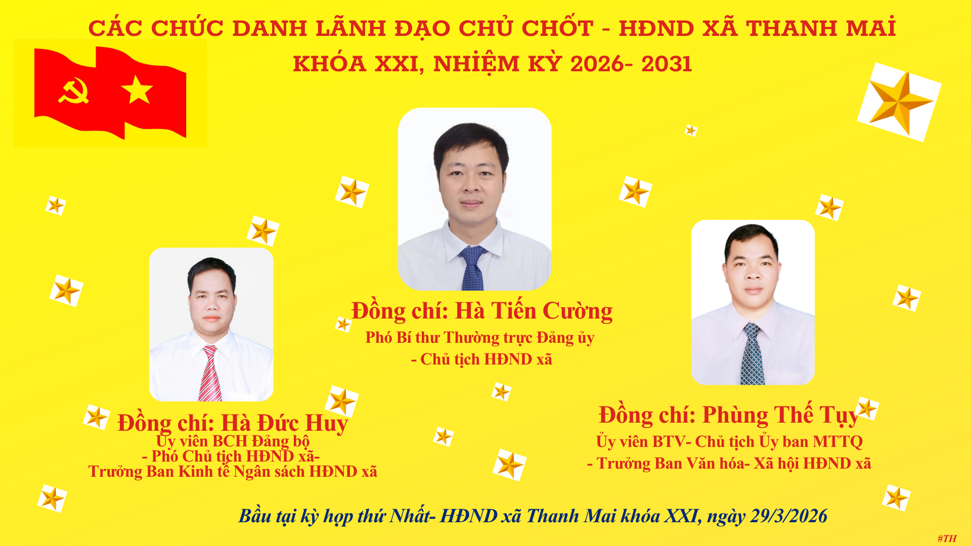 CÁC CHỨC DANH LÃNH ĐẠO CHỦ CHỐT ĐƯỢC BẦU TẠI KỲ HỌP THỨ NHẤT HĐND XÃ THANH MAI KHÓA XXI, NHIỆM KỲ 2026- 2031