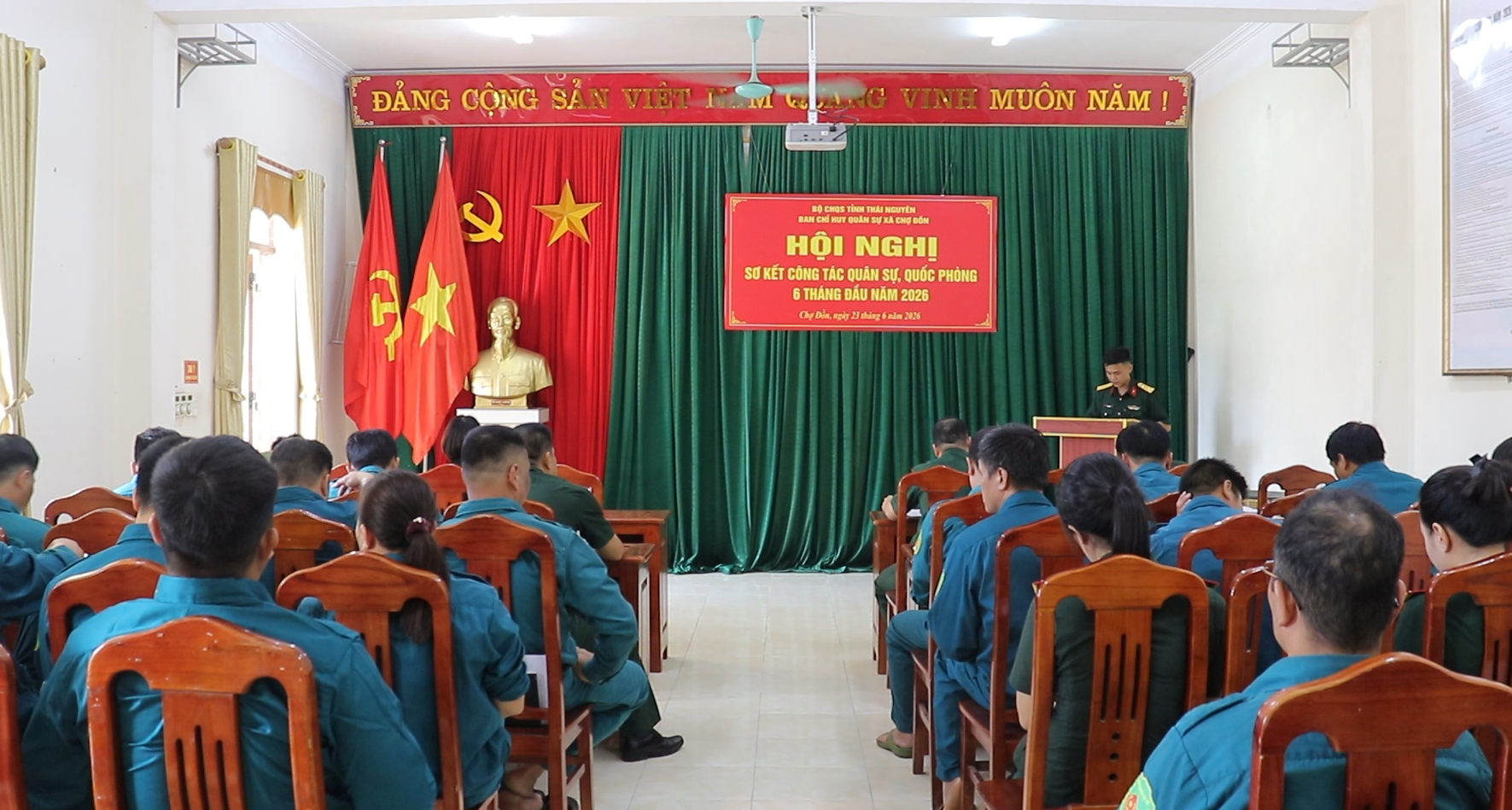 Ban Chỉ huy Quân sự xã Chợ Đồn sơ kết công tác quân sự, quốc phòng 6 tháng đầu năm 2026.