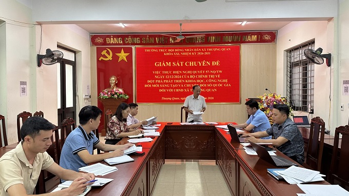 Thường trực HĐND xã Thượng Quan giám sát chuyên đề việc thực hiện Nghị quyết 57-NQ/TW với UBND xã