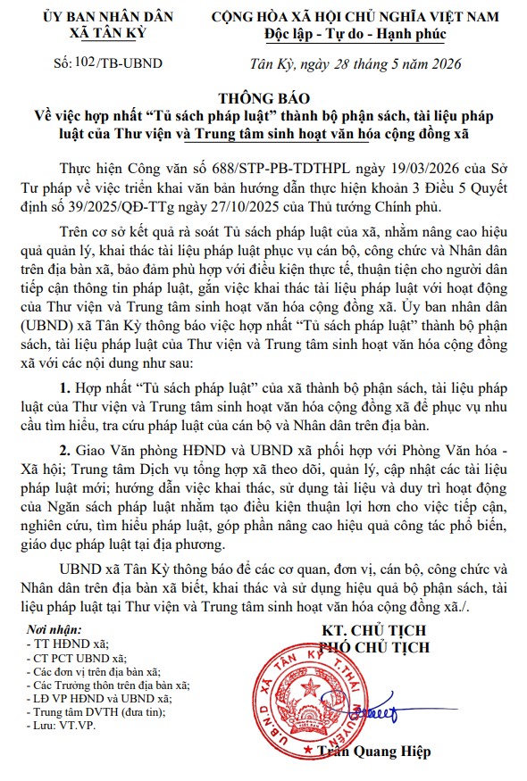 THÔNG BÁO VỀ VIỆC HỢP NHẤT “TỦ SÁCH PHÁP LUẬT”
