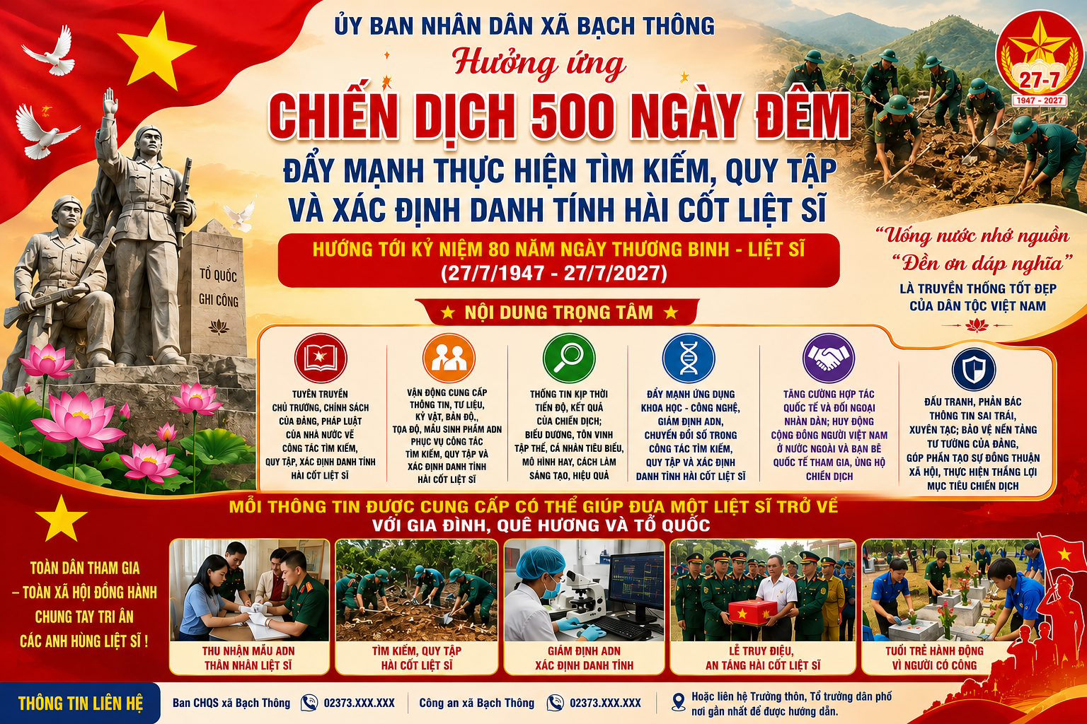 Xã Bạch Thông đẩy mạnh tuyên truyền hưởng ứng “Chiến dịch 500 ngày đêm đẩy mạnh thực hiện tìm kiếm, quy tập và xác định danh tính hài cốt liệt sĩ”