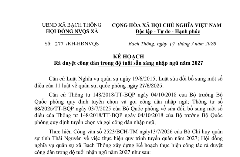 TUỔI TRẺ BẠCH THÔNG SẴN SÀNG LÊN ĐƯỜNG NHẬP NGŨ NĂM 2027