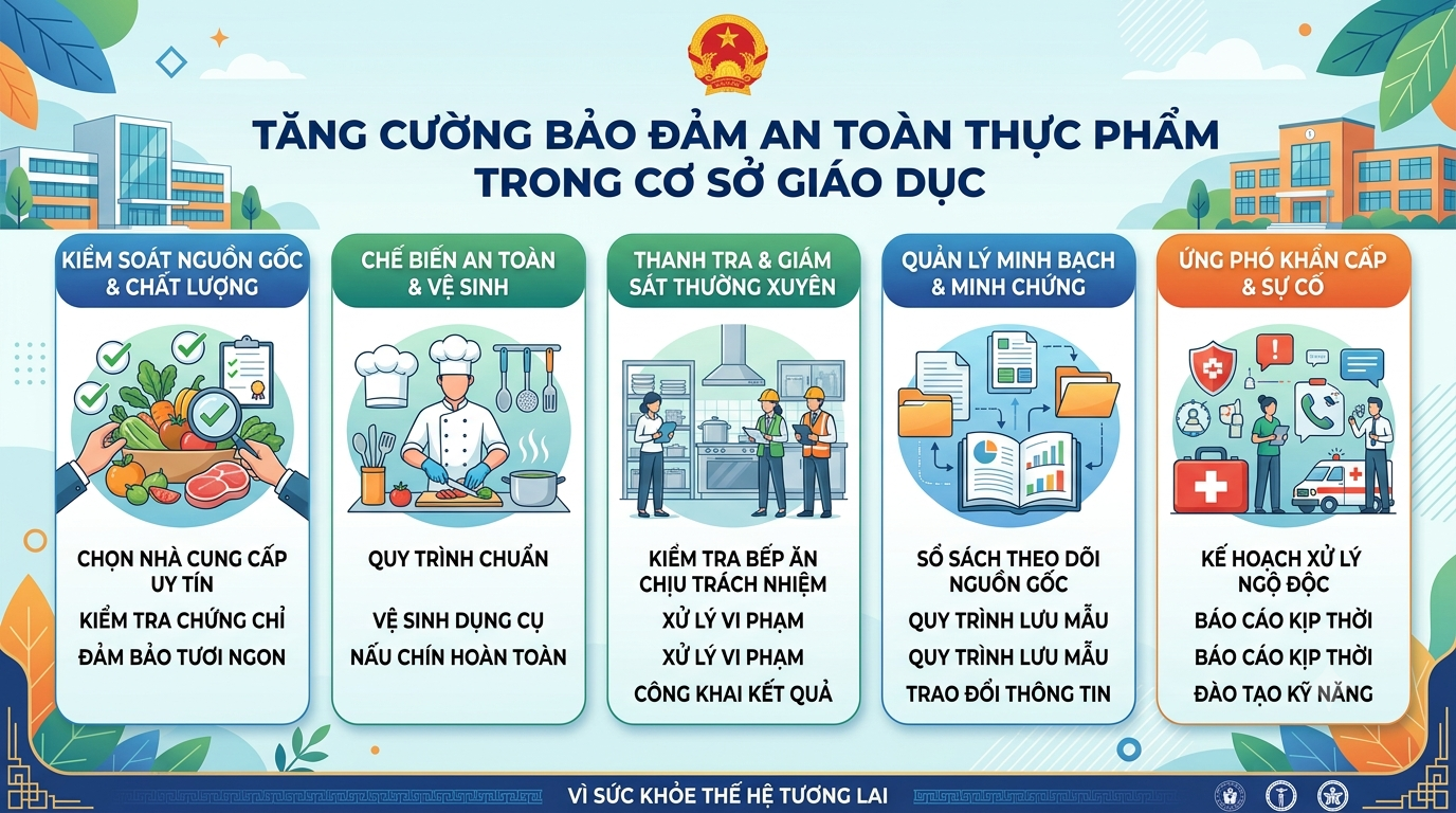 Hướng dẫn thực hiện Chỉ thị số 33/CTTTg ngày 14/8/2026 của Thủ tướng Chính phủ về tăng cường bảo đảm an toàn thực phẩm trong cơ sở giáo dục