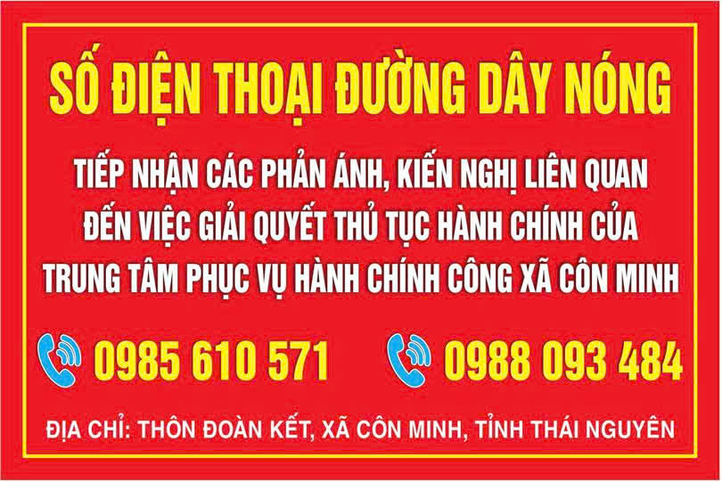 THÔNG BÁO Công khai danh sách, số điện thoại đường dây nóng của lãnh đạo và công chức tiếp nhận, trả kết quả giải quyết thủ tục hành chính tại Trung tâm phục vụ hành chính công xã Côn Minh