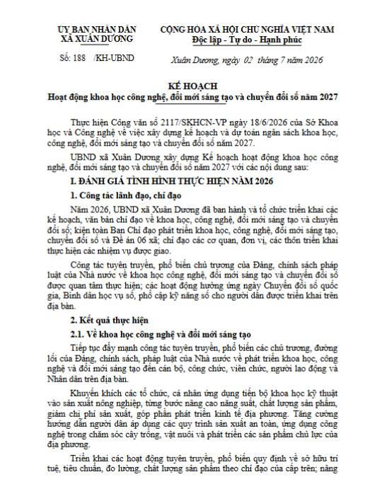 Kế hoạch hoạt động khoa học công nghệ, đổi mới sáng tạo và chuyển đổi số năm 2027