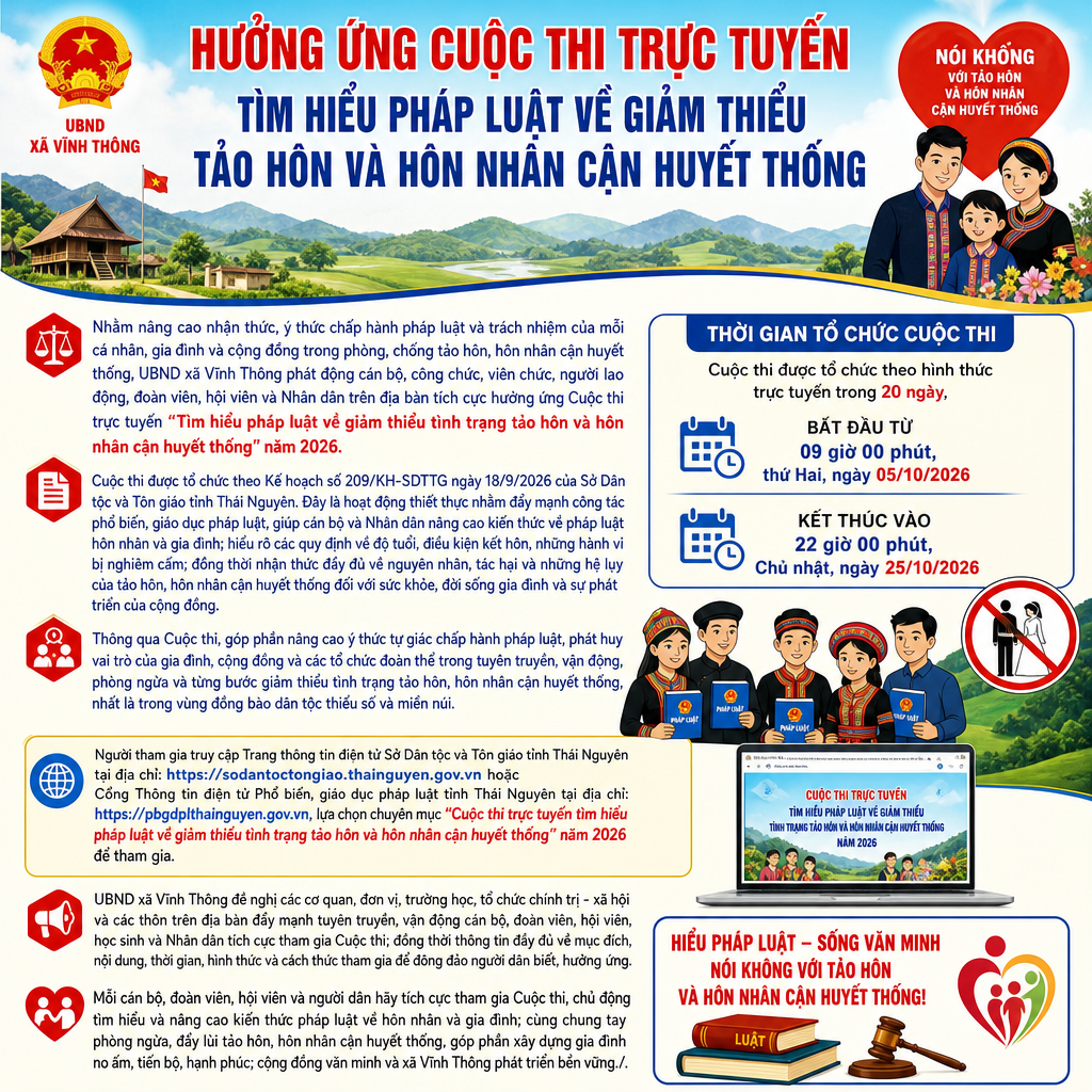 HƯỞNG ỨNG CUỘC THI TRỰC TUYẾN TÌM HIỂU PHÁP LUẬT VỀ GIẢM THIỂU TẢO HÔN VÀ HÔN NHÂN CẬN HUYẾT THỐNG