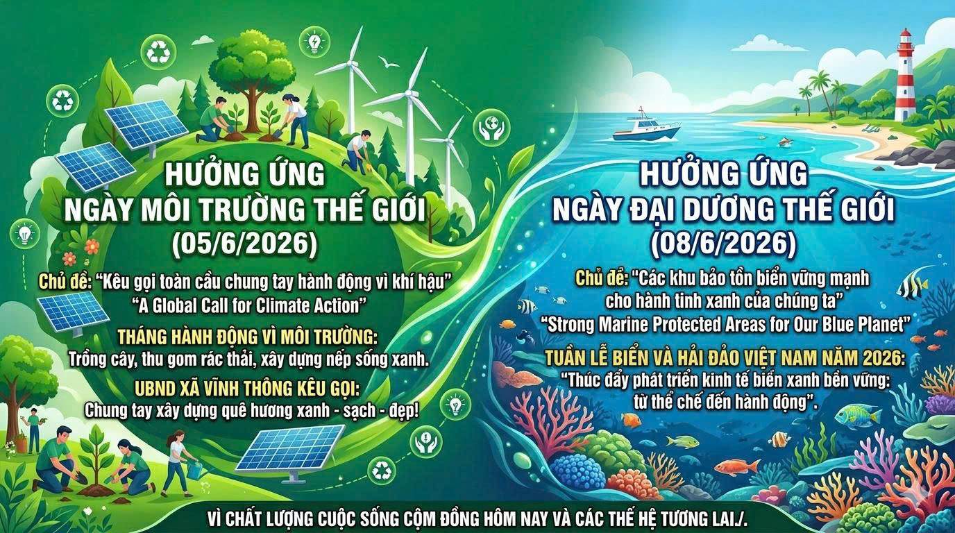 HƯỞNG ỨNG NGÀY MÔI TRƯỜNG THẾ GIỚI, NGÀY ĐẠI DƯƠNG THẾ GIỚI, THÁNG HÀNH ĐỘNG VÌ MÔI TRƯỜNG VÀ TUẦN LỄ BIỂN VÀ HẢI ĐẢO VIỆT NAM NĂM 2026