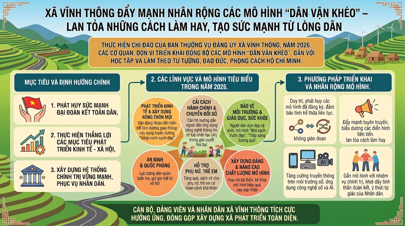 XÃ VĨNH THÔNG ĐẨY MẠNH NHÂN RỘNG CÁC MÔ HÌNH “DÂN VẬN KHÉO” – LAN TỎA NHỮNG CÁCH LÀM HAY, TẠO SỨC MẠNH TỪ LÒNG DÂN