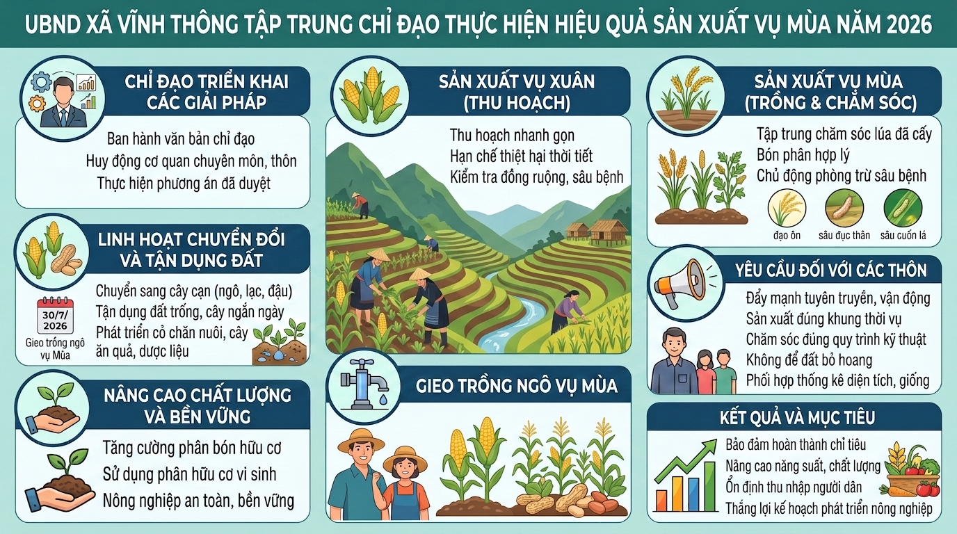 UBND XÃ VĨNH THÔNG TẬP TRUNG CHỈ ĐẠO THỰC HIỆN HIỆU QUẢ SẢN XUẤT VỤ MÙA NĂM 2026