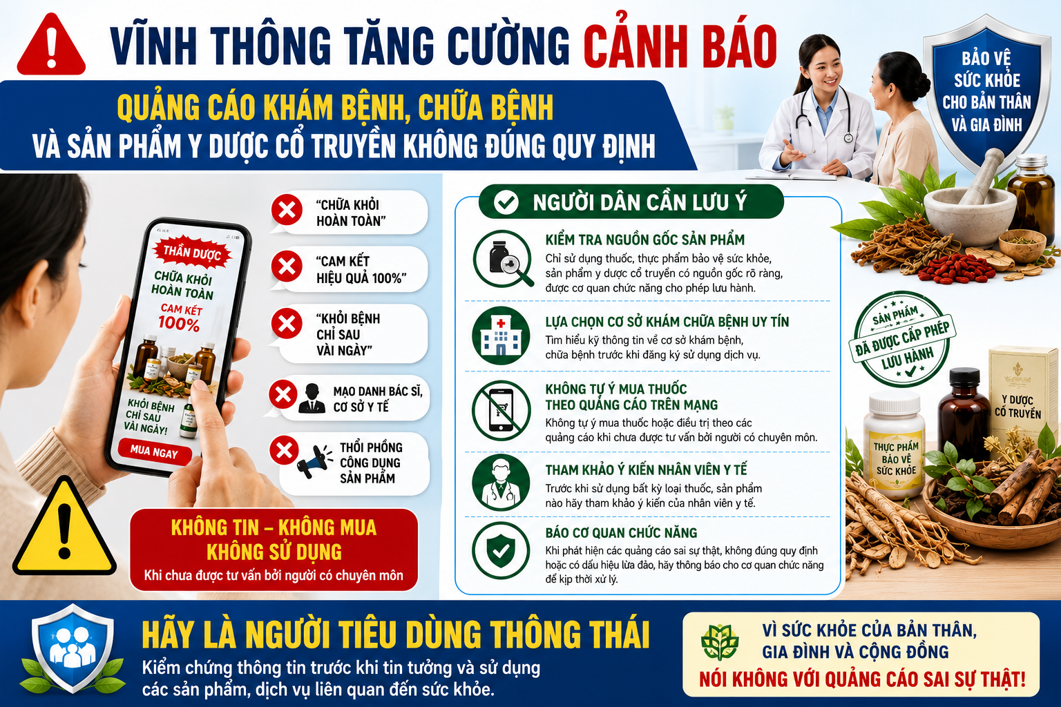 VĨNH THÔNG TĂNG CƯỜNG TUYÊN TRUYỀN, CẢNH BÁO NGƯỜI DÂN ĐỐI VỚI HOẠT ĐỘNG QUẢNG CÁO KHÁM BỆNH, CHỮA BỆNH VÀ CÁC SẢN PHẨM  Y DƯỢC CỔ TRUYỀN
