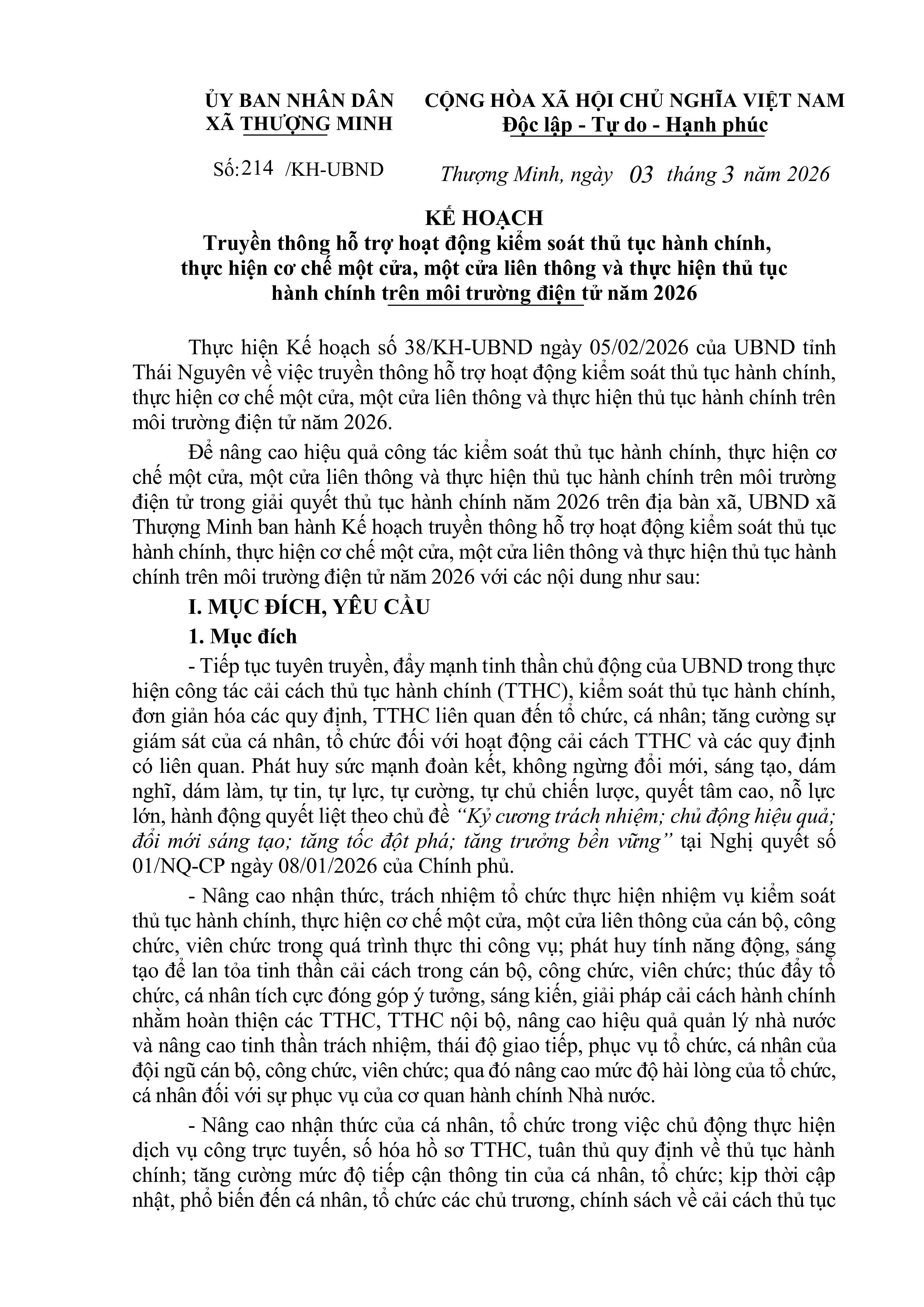 KẾ HOẠCH TRUYỀN THÔNG HỖ TRỢ HOẠT ĐỘNG KIỂM SOÁT TTHC, THỰC HIỆN CƠ CHẾ MỘT CỦA, MỘT CỬA LIÊN THÔNG VÀ THỰC HIỆN TTHC TRÊN MÔI TRƯỜNG ĐIỆN TỬ 