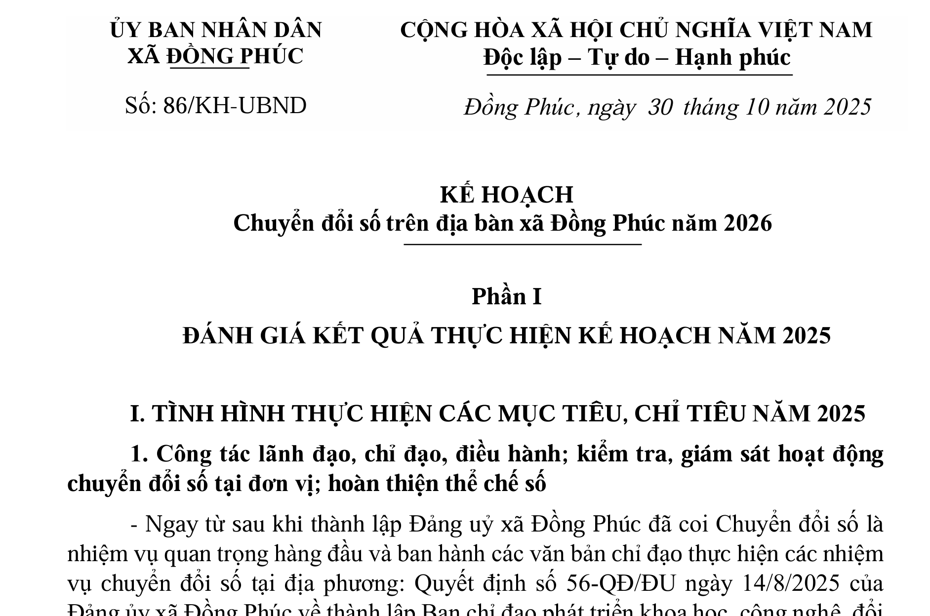 Kế hoạch Chuyển đổi số trên địa bàn xã Đồng Phúc năm 2026