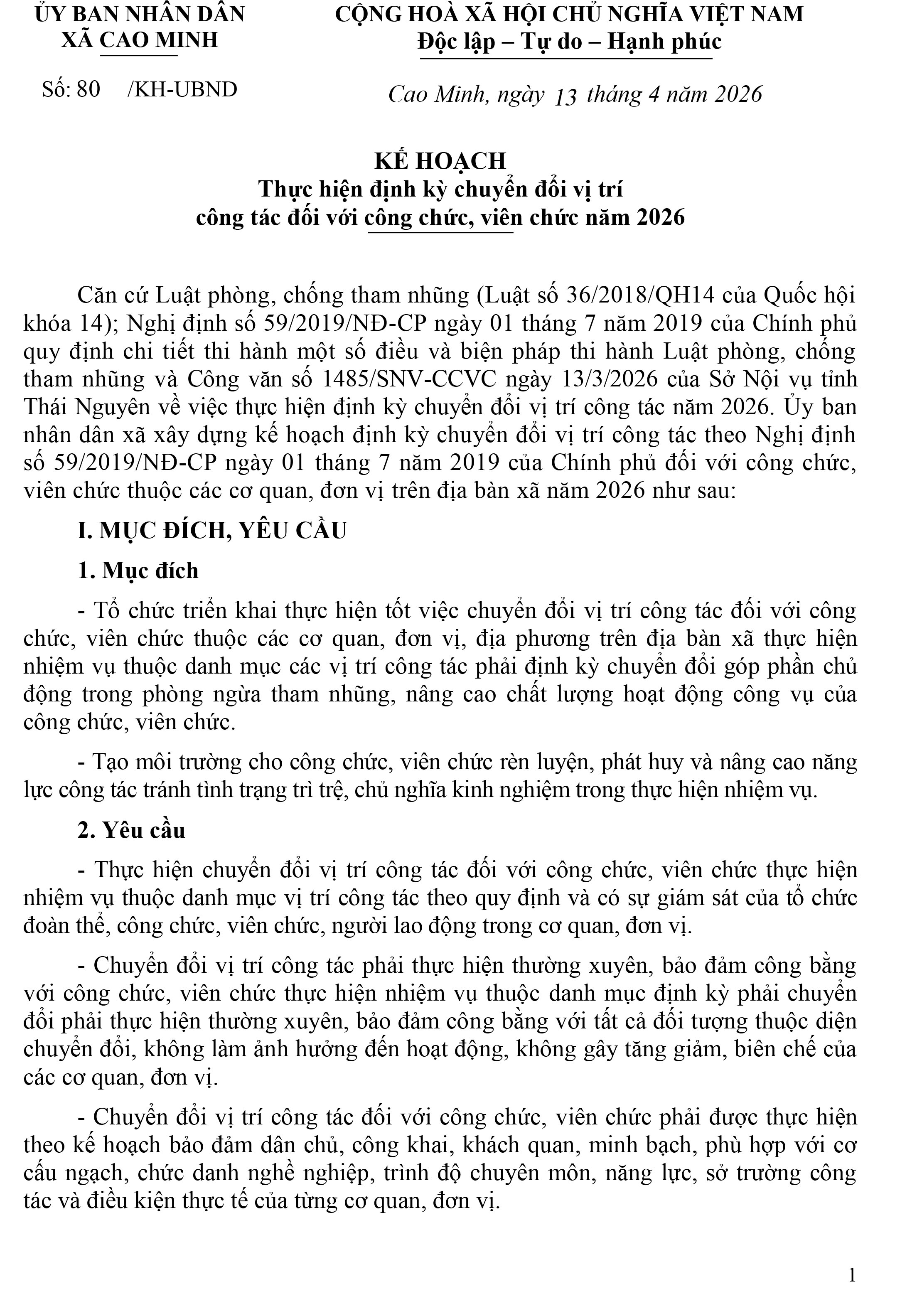 Thực hiện định kỳ chuyển đổi vị trí công tác đối với công chức, viên chức năm 2026
