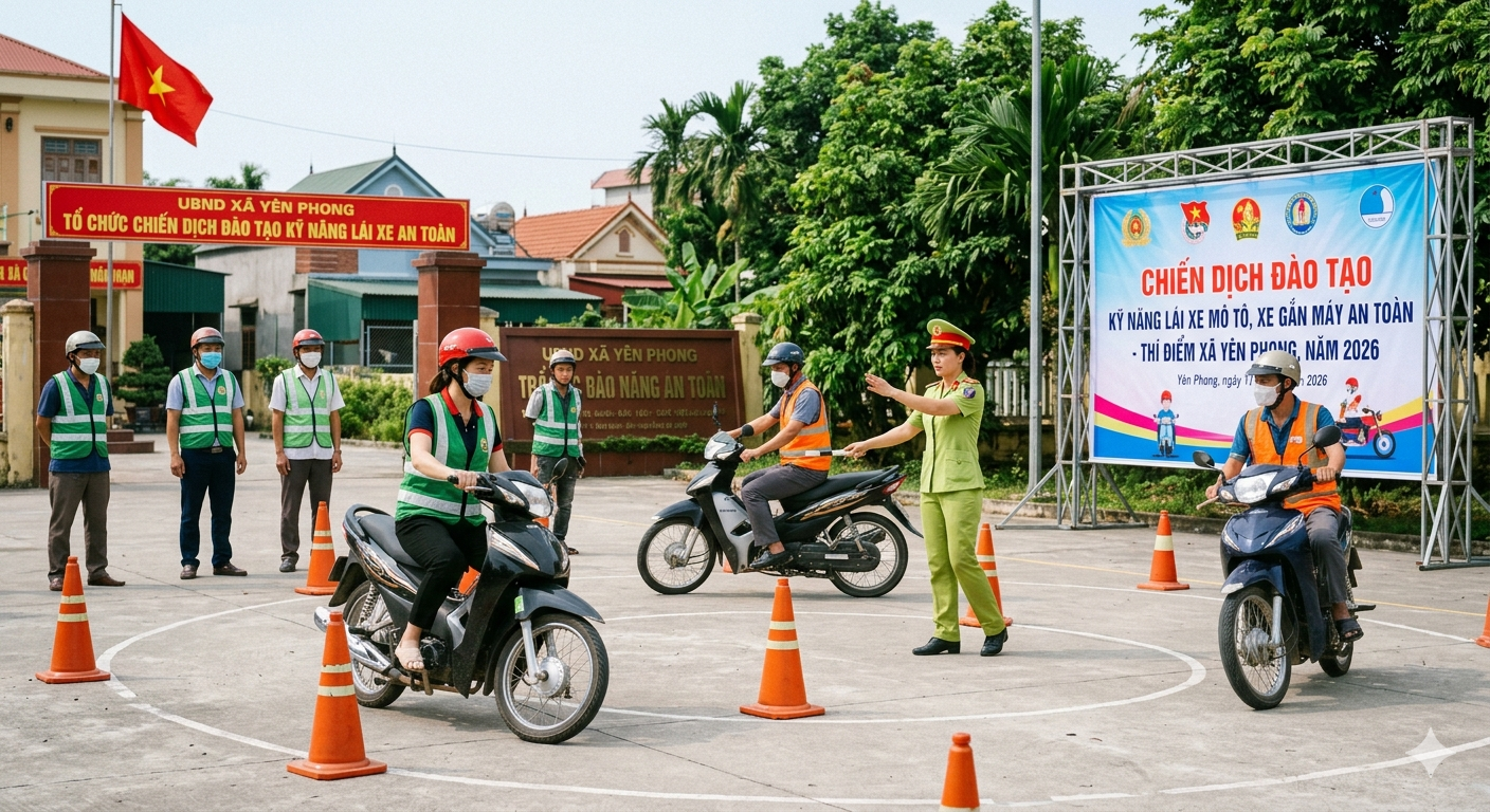 Yên Phong triển khai thí điểm “Chiến dịch đào tạo kỹ năng lái xe mô tô, xe gắn máy an toàn” năm 2026
