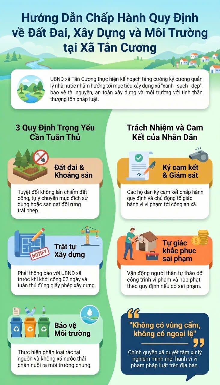 UBND xã Tân Cương: Hướng dẫn chấp hành quy định về đất đai, xây dựng và môi trường tại xã Tân Cương