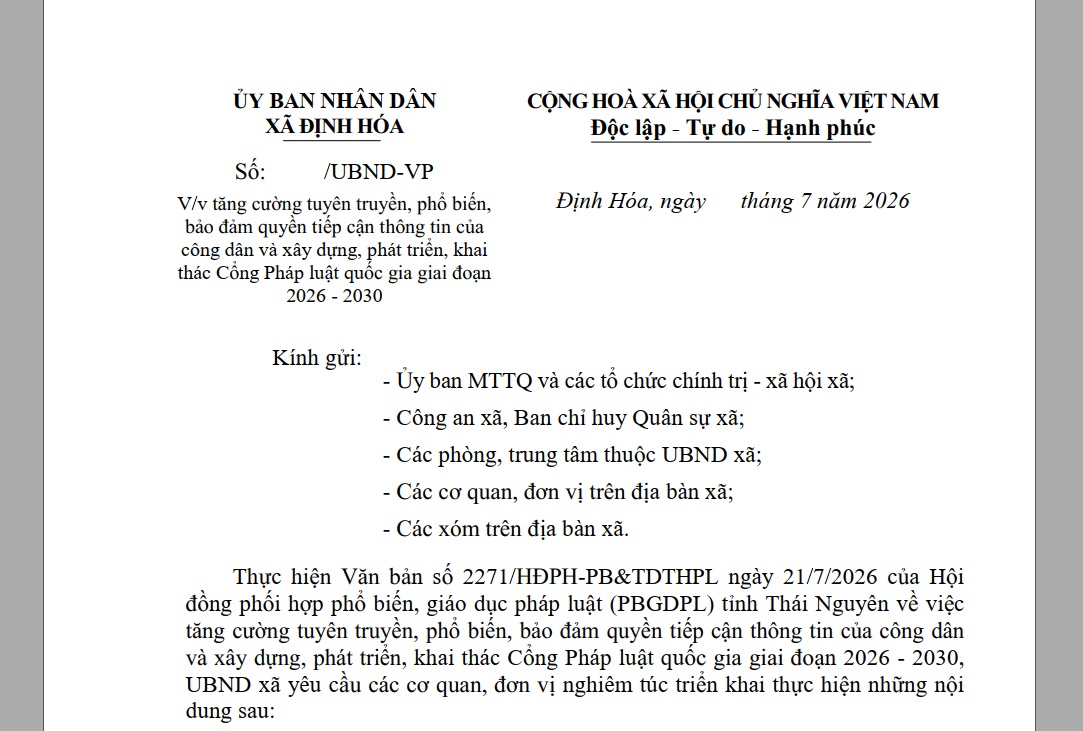 Tăng cường tuyên truyền, phổ biến, bảo đảm quyền tiếp cận thông tin của công dân và xây dựng, phát triển, khai thác Cổng Pháp luật quốc gia giai đoạn 2026 - 2030