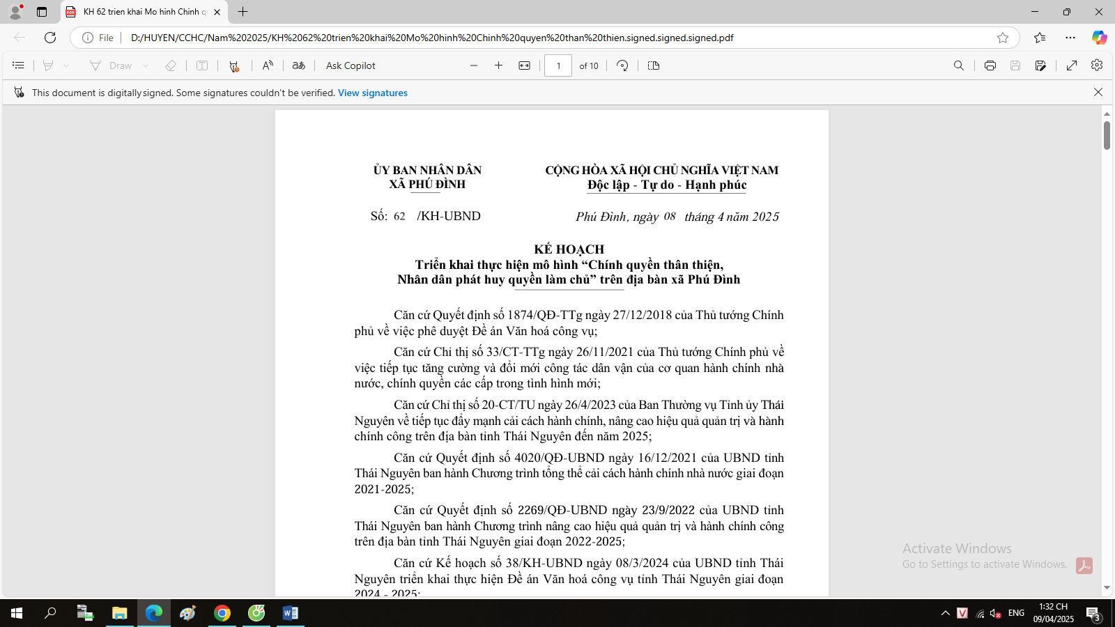UBND xã Phú Đình công khai Kế hoạch số 62/KH-UBND ngày 08/4/2025 Triển khai thực hiện mô hình “Chính quyền thân thiện,  Nhân dân phát huy quyền làm chủ” trên địa bàn xã Phú Đình