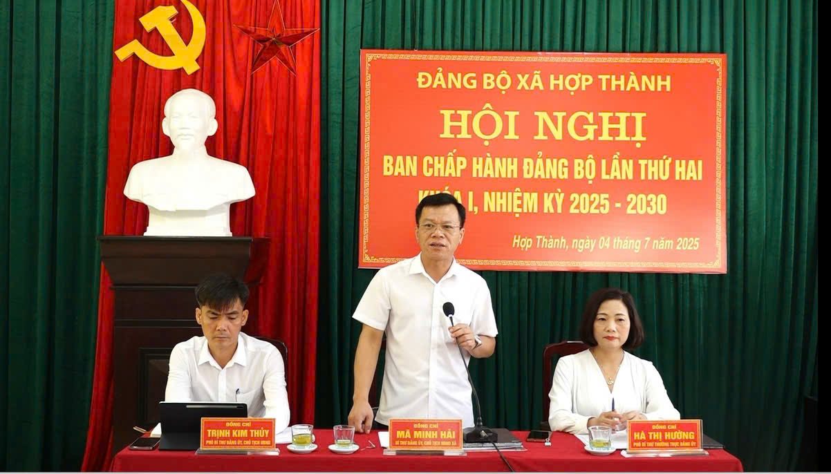 Sáng ngày 4/7/ 2025, Đảng uỷ xã Hợp Thành đã tổ chức Hội nghị Ban Thường vụ Đảng uỷ lần thứ 2 (chuyên đề) và Hội nghị Ban chấp hành Đảng bộ xã lần thứ hai khoá I, nhiệm kỳ 2025 – 2030.