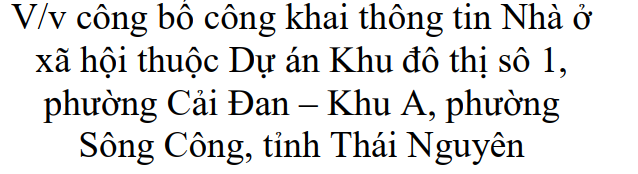 Công bố công khai thông tin Nhà ở xã hội thuộc Dự án Khu đô thị số 1, phường Cải Đan - Khu A, phường Sông Công, tỉnh Thái Nguyên