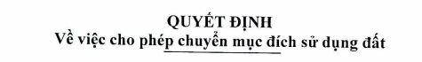 QUYẾT ĐỊNH Về việc cho phép chuyển mục đích sử dụng đất Ông Lê Tiến Đạt, bà Trần Thị Quý, địa chỉ phường Sông Công 