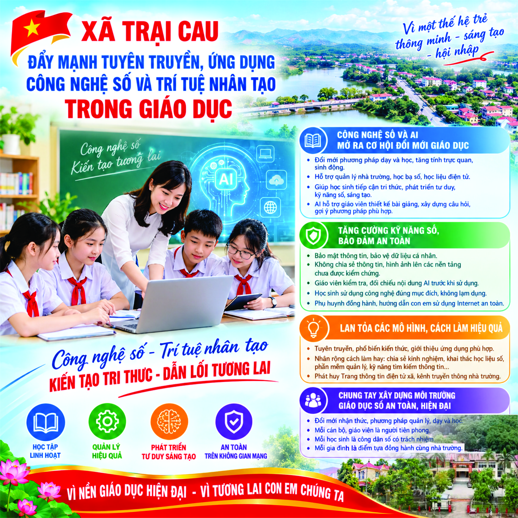XÃ TRẠI CAU ĐẨY MẠNH ỨNG DỤNG CÔNG NGHỆ SỐ VÀ TRÍ TUỆ NHÂN TẠO (AI) TRONG GIÁO DỤC
