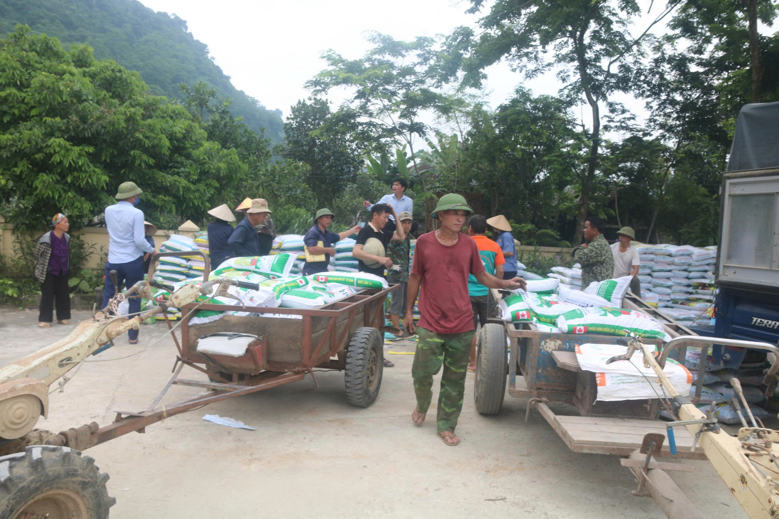 Cấp phát vật tư nông nghiệp cho các hộ dân thực hiện mô hình sản xuất lúa ứng dụng tiến bộ kỹ thuật gắn với tăng cường sử dụng phân bón hữu cơ nhằm bảo vệ, phát triển đất trồng lúa năm 2026