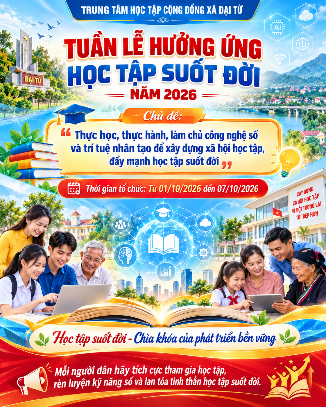 TRUNG TÂM HỌC TẬP CỘNG ĐỒNG XÃ ĐẠI TỪ PHỐI HỢP TRUNG TÂM DỊCH VỤ TỔNG HỢP HƯỞNG ỨNG TUẦN LỄ HỌC TẬP SUỐT ĐỜI NĂM 2026