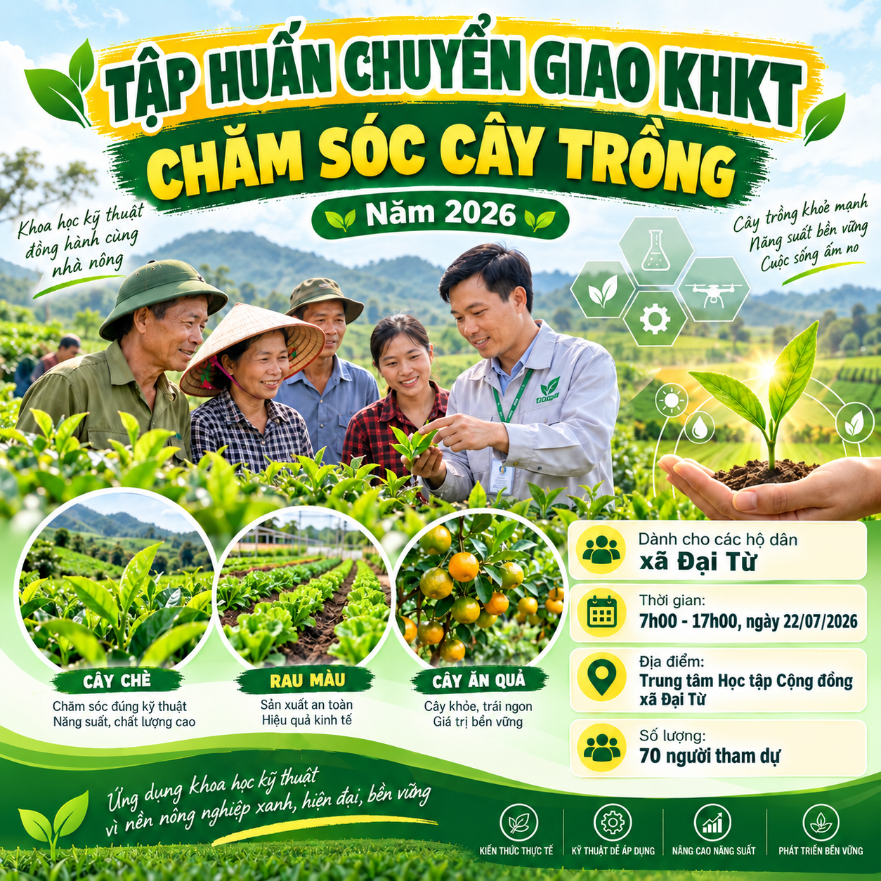 TRUNG TÂM HỌC TẬP CỘNG ĐỒNG XÃ ĐẠI TỪ TỔ CHỨC TẬP HUẤN CHUYỂN GIAO KHOA HỌC KỸ THUẬT VỀ CHĂM SÓC CÂY TRỒNG NĂM 2026