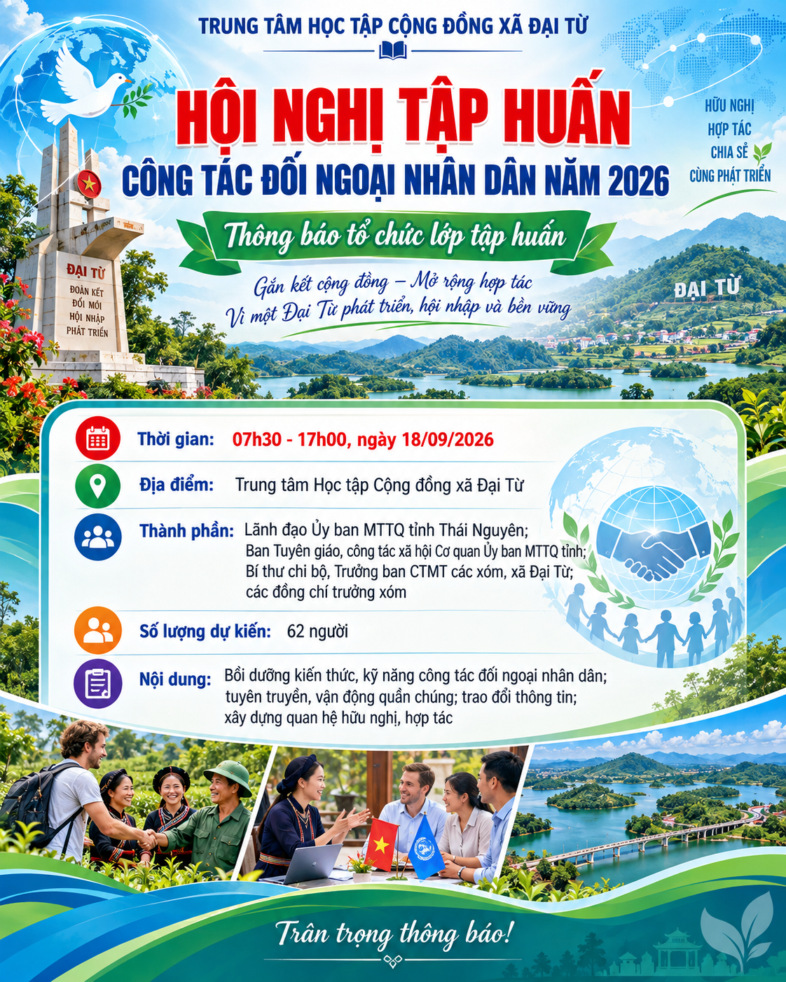 TRUNG TÂM HỌC TẬP CỘNG ĐỒNG XÃ ĐẠI TỪ TỔ CHỨC HỘI NGHỊ TẬP HUẤN CÔNG TÁC ĐỐI NGOẠI NHÂN DÂN NĂM 2026
