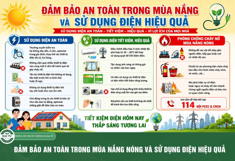 ĐẢM BẢO AN TOÀN TRONG MÙA NẮNG NÓNG VÀ SỬ DỤNG ĐIỆN HIỆU QUẢ