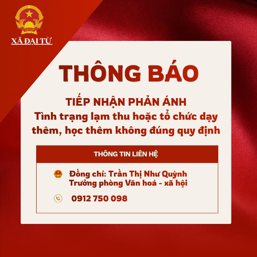 XÃ ĐẠI TỪ TĂNG CƯỜNG KIỂM TRA, TIẾP NHẬN PHẢN ÁNH VỀ LẠM THU VÀ DẠY THÊM, HỌC THÊM KHÔNG ĐÚNG QUY ĐỊNH