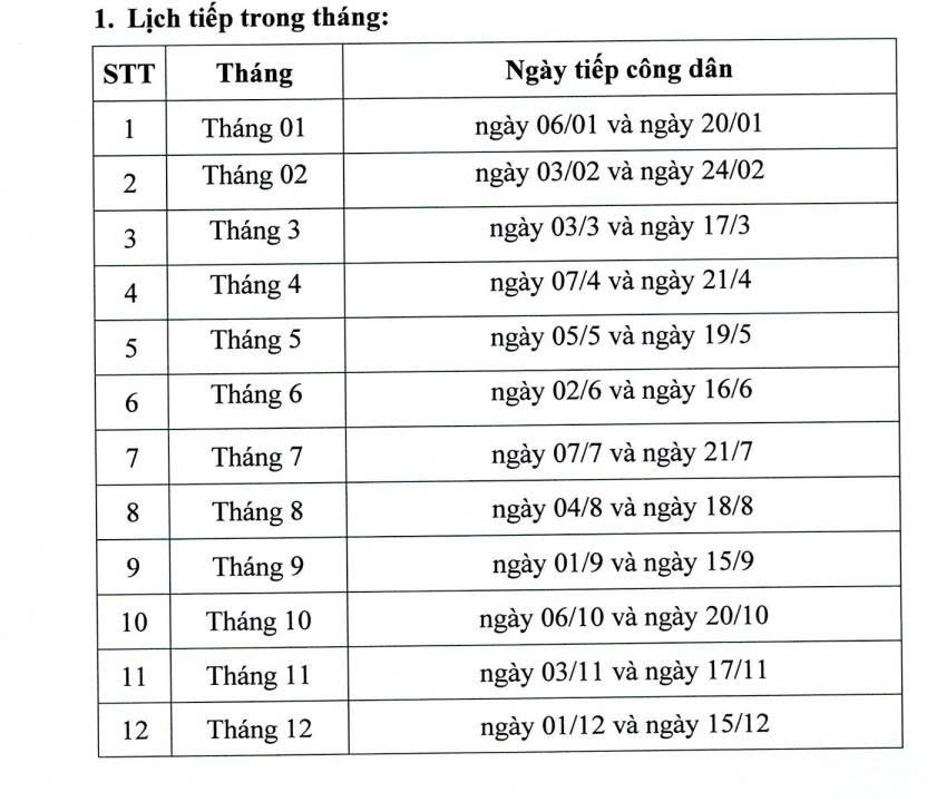 Lịch tiếp công dân, đối thoại với công dân của đồng chí Bí thư Đảng ủy xã Đại Từ năm 2026