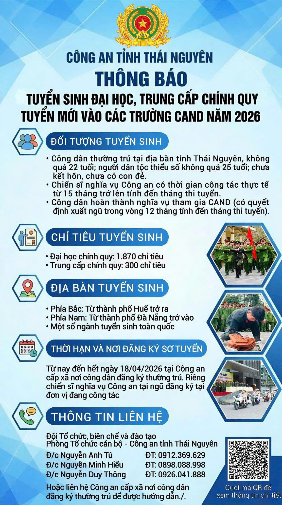 🚨 📢CÔNG AN TỈNH THÁI NGUYÊN THÔNG BÁO TUYỂN SINH ĐẠI HỌC, TRUNG CẤP CHÍNH QUY TUYỂN MỚI VÀO CÁC TRƯỜNG CÔNG AN NHÂN DÂN NĂM 2026📢.