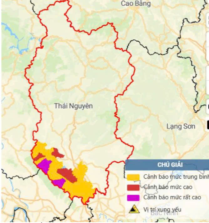 Tin cảnh báo lũ quét, sạt lở đất, sụt lún đất do mưa lũ, hoặc dòng chảy trên địa bàn tỉnh Thái Nguyên