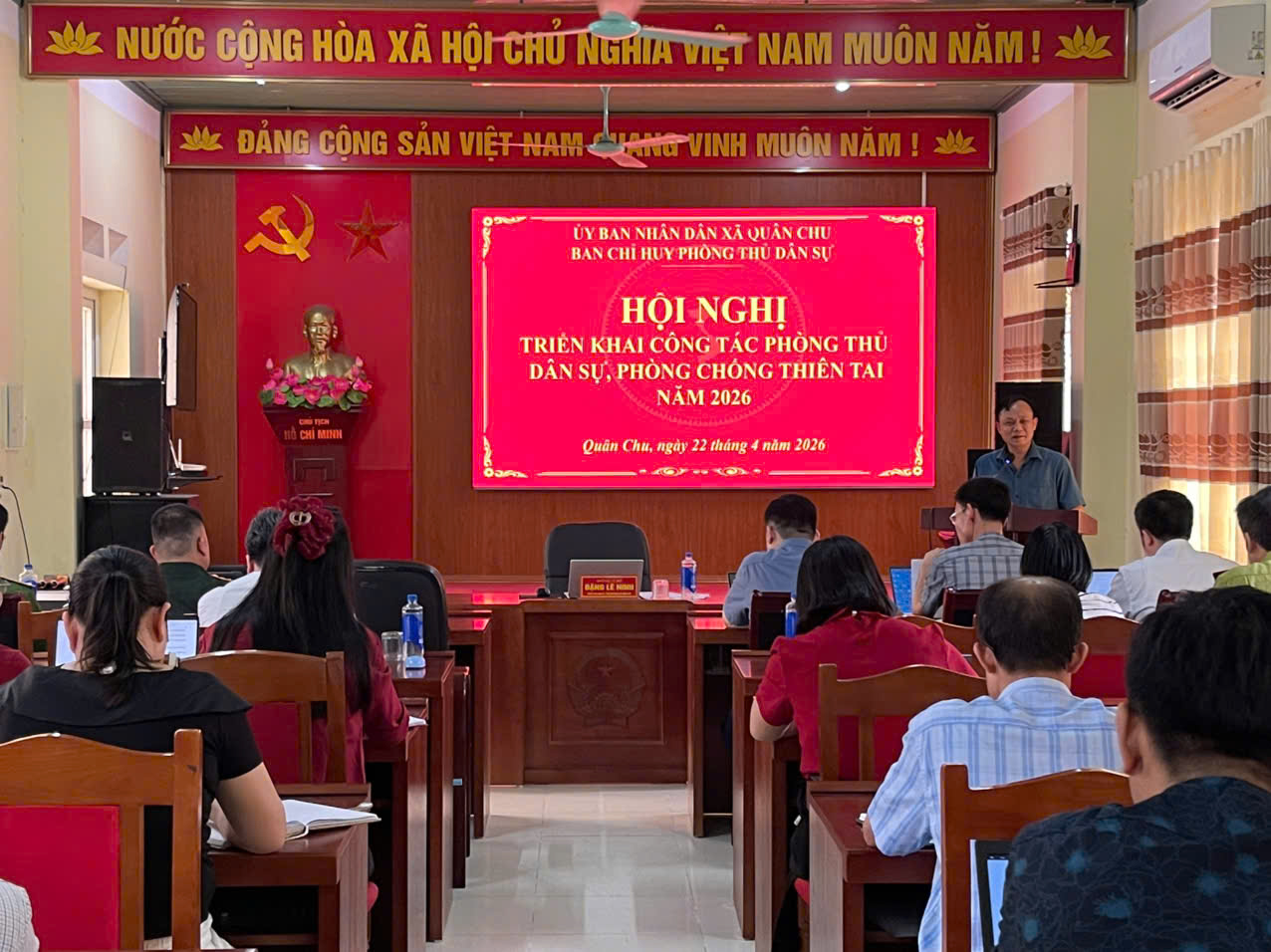 Xã Quân Chu tổ chức hội nghị triển khai công tác phòng thủ dân sự, phòng chống thiên tai năm 2026