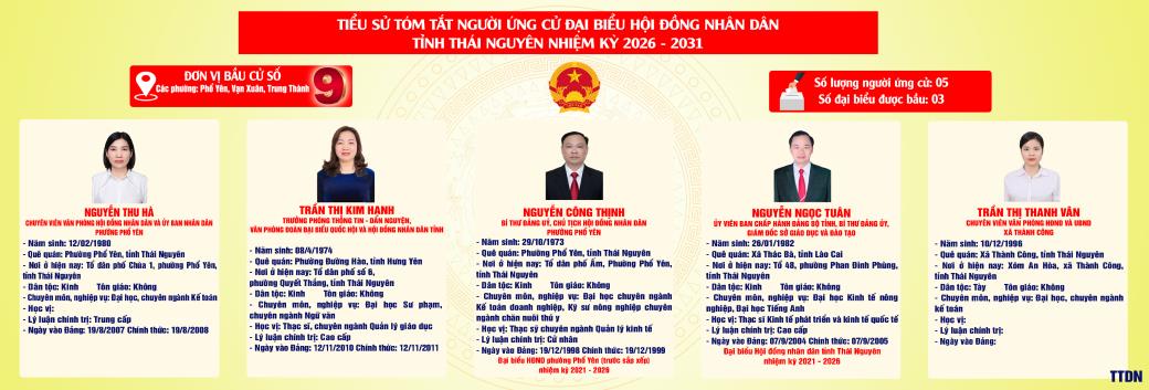 INFOGRAPHIC NHỮNG NGƯỜI ỨNG CỬ ĐẠI BIỂU HỘI ĐỒNG NHÂN DÂN TỈNH THÁI NGUYÊN NHIỆM KỲ 2026 - 2031 TẠI 29 ĐƠN VỊ BẦU CỬ