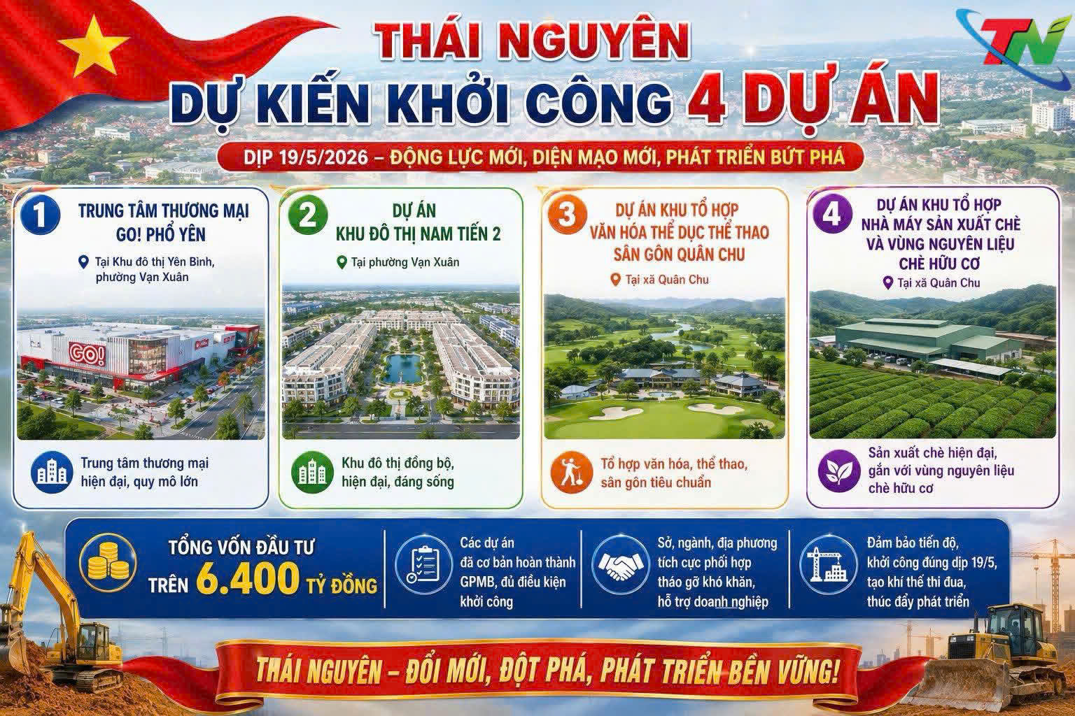 Thái Nguyên dự kiến khởi công 4 dự án dịp 19/5, trong đó phường Vạn Xuân có 2 dự án.