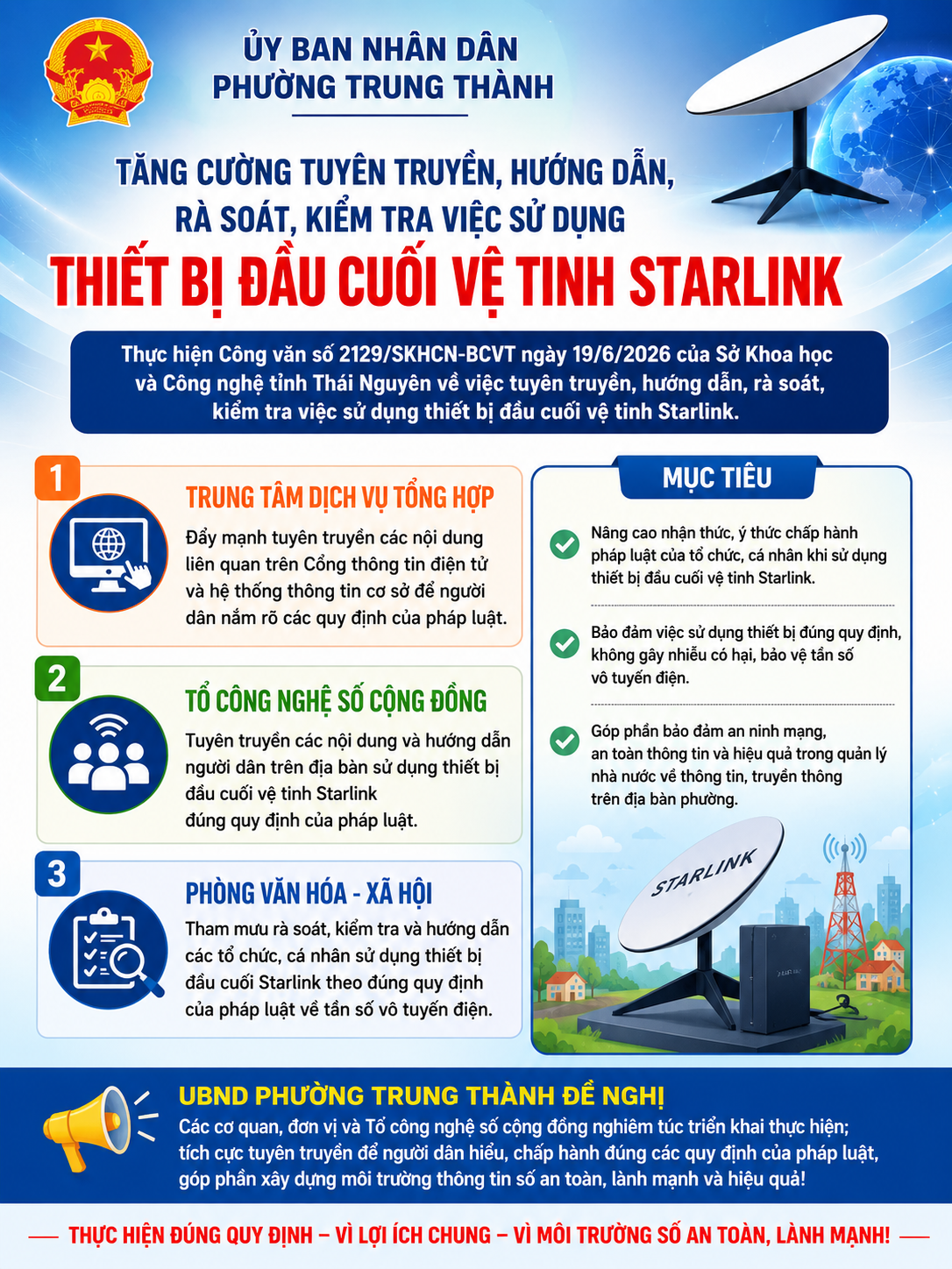  tuyên truyền, hướng dẫn, rà soát, kiểm tra việc sử dụng thiết bị đầu cuối vệ tinh Starlink